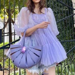 Elbow-sleeve Sheer Mini Smock Dress