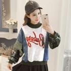 Letter Sequined Color Panel Pullover