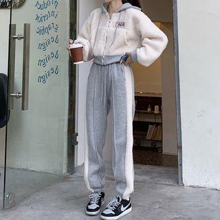 Cropped Fleece Panel Zip-up Hoodie / Sweatpants