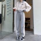 Cropped Fleece Panel Zip-up Hoodie / Sweatpants
