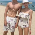 Couple Matching Spaghetti Strap Floral Print Swimsuit / Beach Shorts