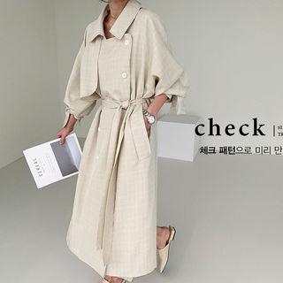 Oversized Plaid Trench Coat With Sash Cream - One Size