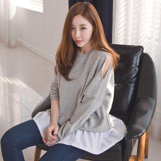 Cutaway-shoulder Beaded Pullover
