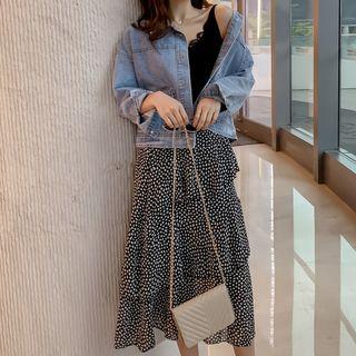 Front-pocket Cropped Denim Button Jacket