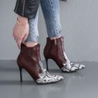 Pointed Snake Skin Print Panel High Heel Ankle Boots