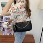 Set: Chain Zip Crossbody Bag + Round Coin Purse Black - One Size