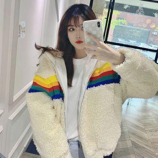 Rainbow Stripe Fleece Cropped Zip Jacket