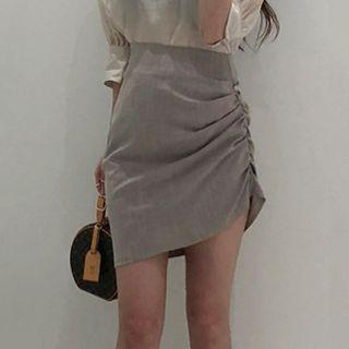 Asymmetric Crinkled Mini Pencil Skirt