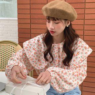 Flower Print Blouse White & Tangerine - One Size
