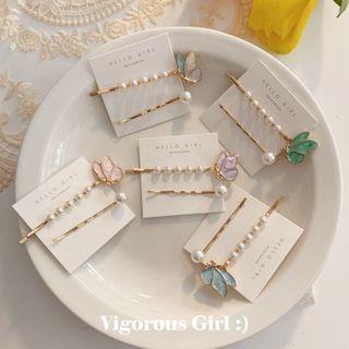 Set: Butterfly / Faux Pearl Hair Pin