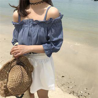 Frilled Off-shoulder 3/4 Sleeve Top