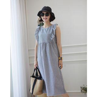 Frill-trim Gingham Long Empire Dress