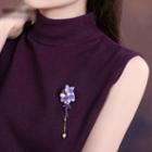 Flower Faux Crystal Brooch Purple - One Size