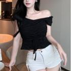 Cap-sleeve Off-shoulder Top Black - One Size