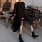 Long Sweater / Sheer A-line Midi Skirt
