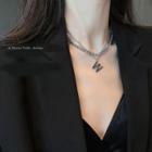 Letter W Pendant Layered Alloy Necklace Silver - One Size