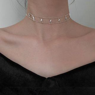925 Sterling Silver Lightning Choker Necklace - 925 Silver - 2 Layers - Lightning - One Size