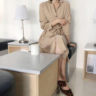 Notched-lapel Button-through Shirtdress Beige - One Size