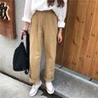 Plain High-waist Loose-fit Straight Leg Pants