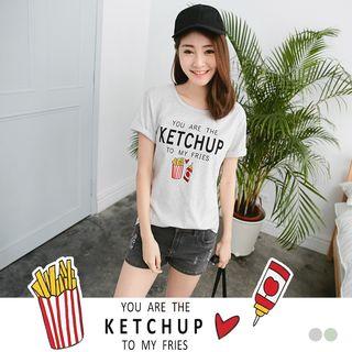 Ketchup And Fries Print T-shirt