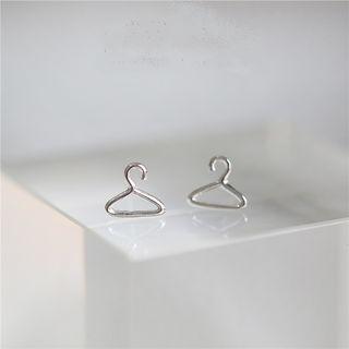 925 Sterling Silver Miniature Clothes Hanger Earring 1 Pair - Silver Needle - One Size