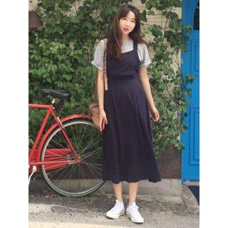 Cross-back Linen Blend Suspender Dress