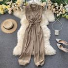 V-neck Big-pocket Sleeveless Jumpsuit