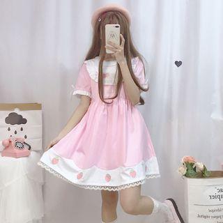 Strawberry Embroidered Short-sleeve A-line Dress