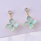 925 Sterling Silver Flower Drop Earring 1 Pair - Gold & Light Blue - One Size