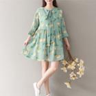 3/4-sleeve Chiffon Floral A-line Dress