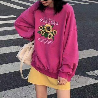 Flower Graphic Sweatshirt Purple - One Size