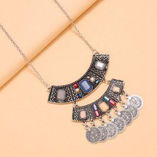 Faux Crystal Alloy Coin Pendant Necklace As Shown In Figure - One Size