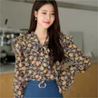 Tall Size Tie-neck Floral Print Blouse