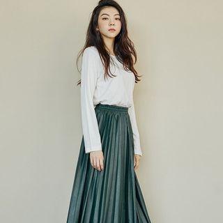 Faux-leather Accordion-pleated Skirt