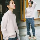 Puff Sleeve Loose-fit Plain Knitted Sweater