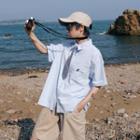 Dinosaur Embroidered Short-sleeve Shirt / Striped Tie / Set
