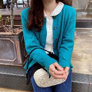 Pointelle-knit Wool Blend Cardigan