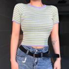 Striped Short-sleeve Cropped Top