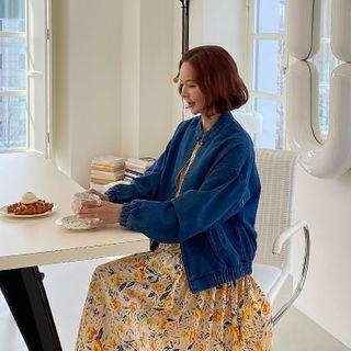 High-neck Denim Blouson Jacket