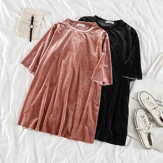 Velvet Short-sleeve T-shirt Dress