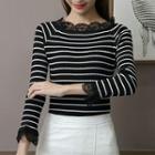 Lace Trim Striped Knit Top