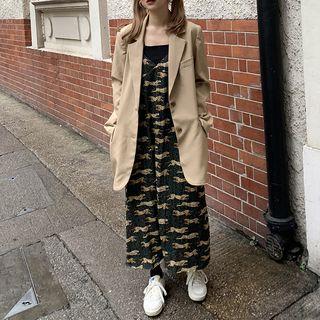 Animal Print A-line Spaghetti Strap Maxi Dress Green - One Size