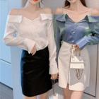 Long-sleeve Off-shoulder Glitter Shirt