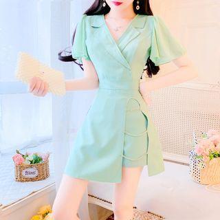 Set: Short-sleeve Chained Mini A-line Dress + Shorts