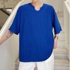 Short-sleeve Open-placket Embossed T-shirt