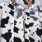 Couple Matching Short-sleeve Milk Cow Print Shirt/ Long-sleeve Milk Cow Print Shirt