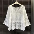 3/4-sleeve Sheer Lace Top White - One Size