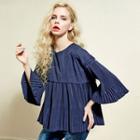 3/4-sleeve Pleated Loose-fit Top