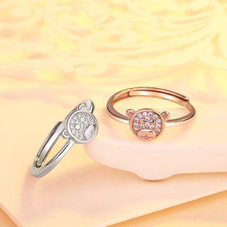 Rhinestone Bear Open Ring