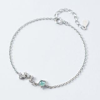 925 Sterling Silver Rhinestone Star Bracelet Green Bean - Silver - One Size